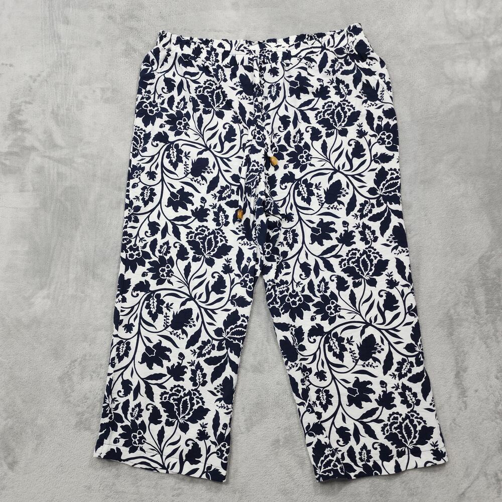 SOHO Apparel Ltd Pants Womens PL PETITE Blue Floral Capri Pull On Drawstring